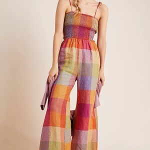 ANTHROPOLOGIE Sierra smocked linen jumpsuit  by dRA XS